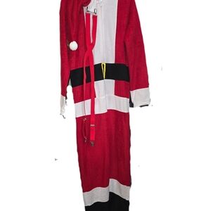 Christmas Santa Suit with Suspenders and Hood Size Mens Medium